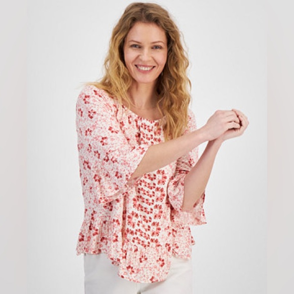 Style & Co. Red and White Floral Blouse